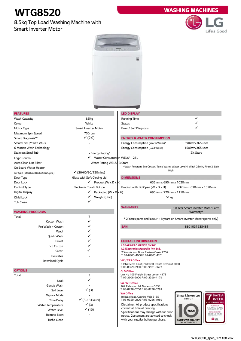 Page 1 de la notice Manuel utilisateur LG WTG8520