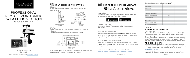 Page n°1 - Guide de démarrage rapide La Crosse Technology V40A-PRO-11