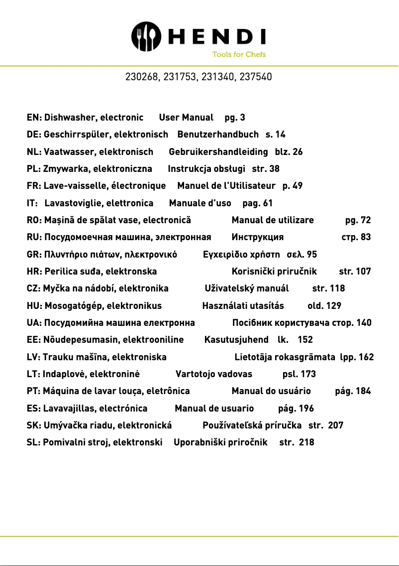 Page 1 de la notice Manuel utilisateur Hendi 231340