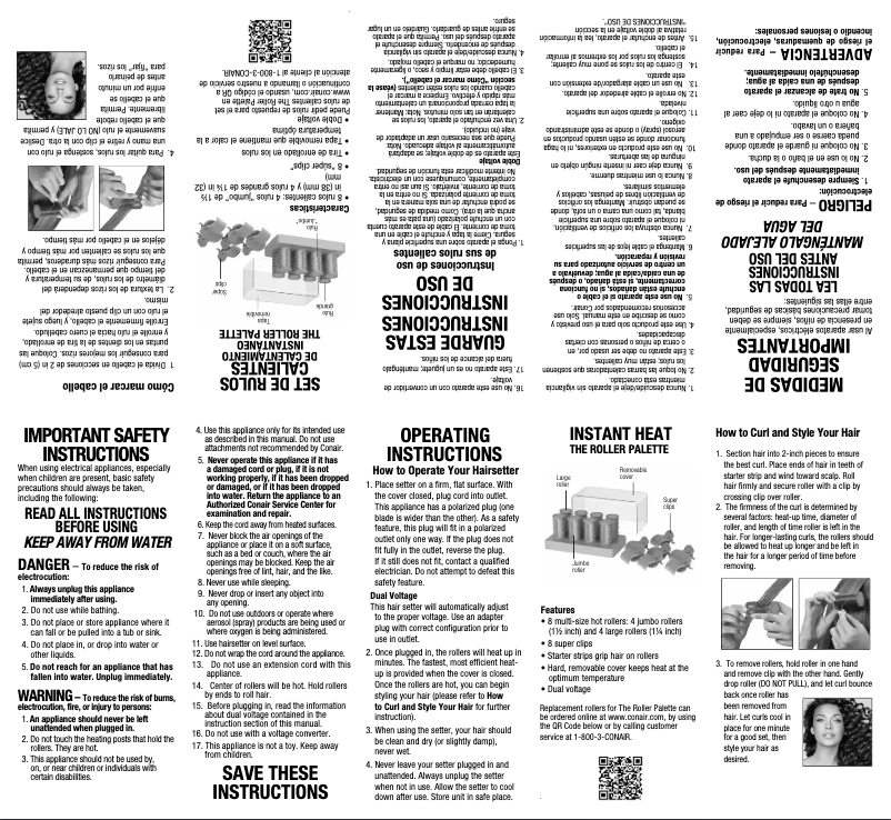 Page 1 de la notice Manuel utilisateur Conair HS79CR