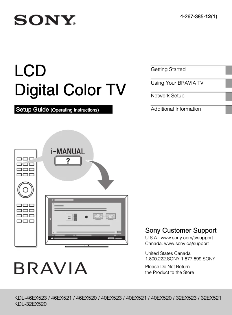 Page 1 de la notice Manuel utilisateur Sony Bravia KDL-46EX520