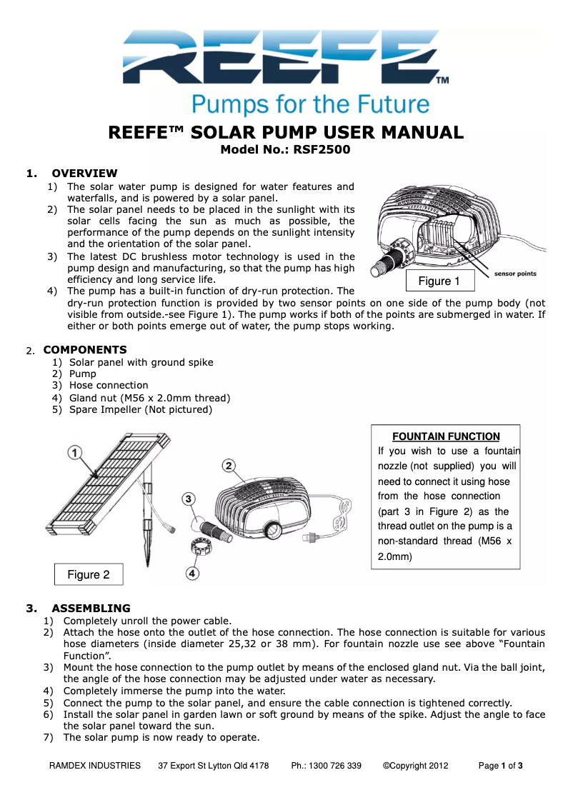 Page 1 de la notice Manuel utilisateur Reefe RSF2500