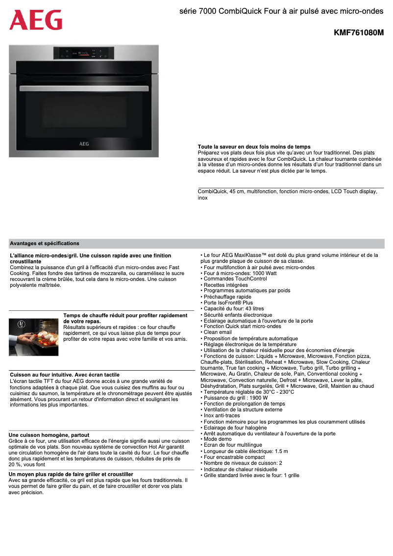 Page 1 de la notice Fiche technique AEG KMF761080M