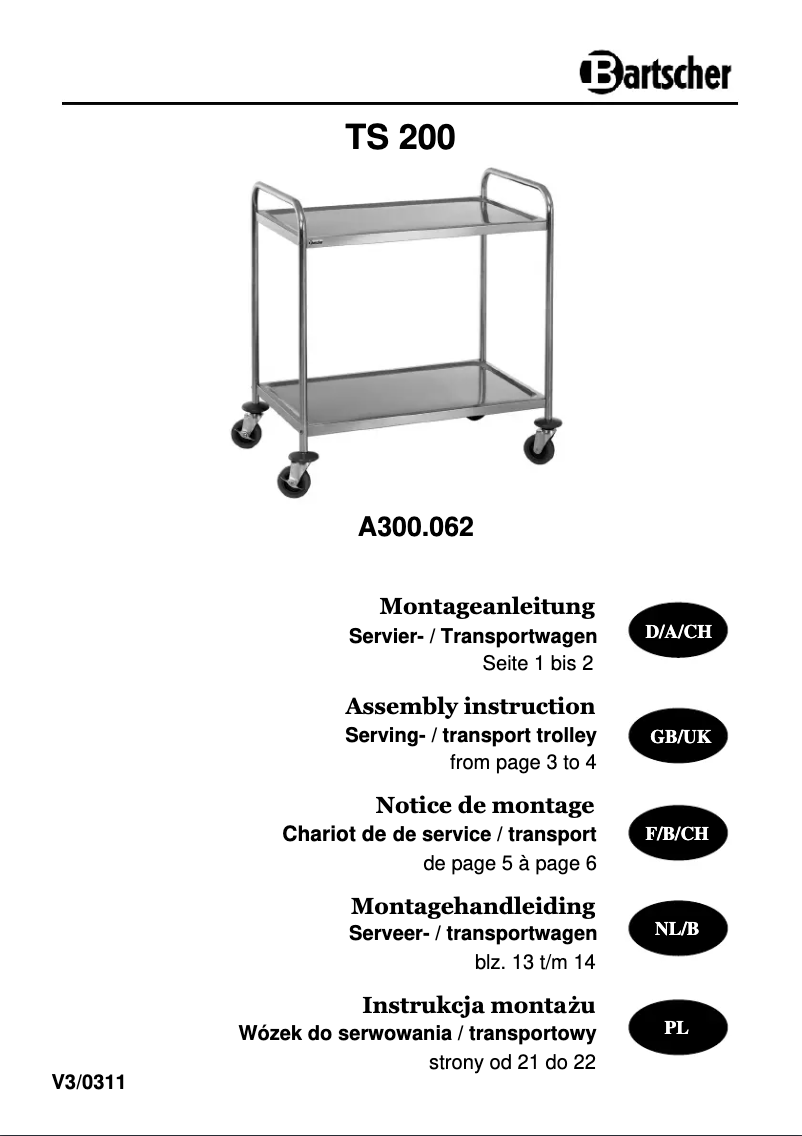 Page n°1 - Manuel utilisateur Bartscher TS200