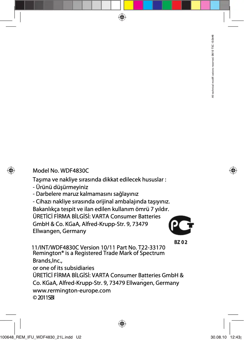 Imagen de la primera página del manual del dispositivo WDF4830C