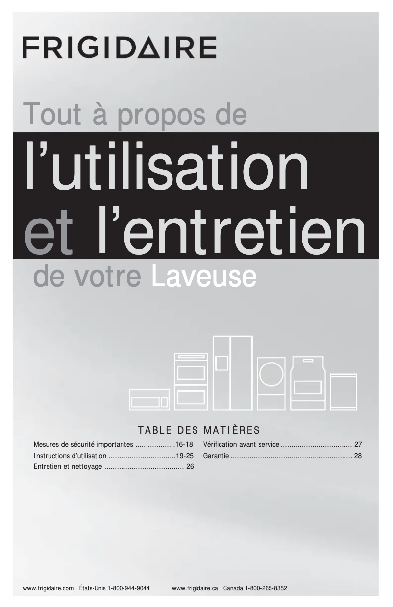 Page 1 de la notice Manuel utilisateur Frigidaire FFTW1001PW