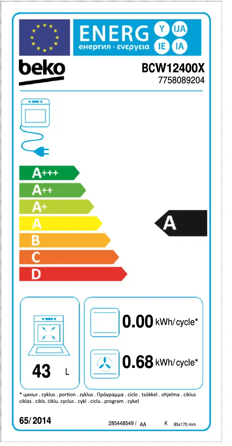 Page 1 de la notice Label énergétique Beko BCW12400X