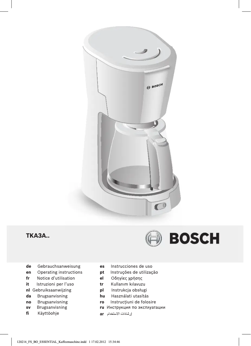 Page n°1 - Manuel utilisateur Bosch TKA3A014