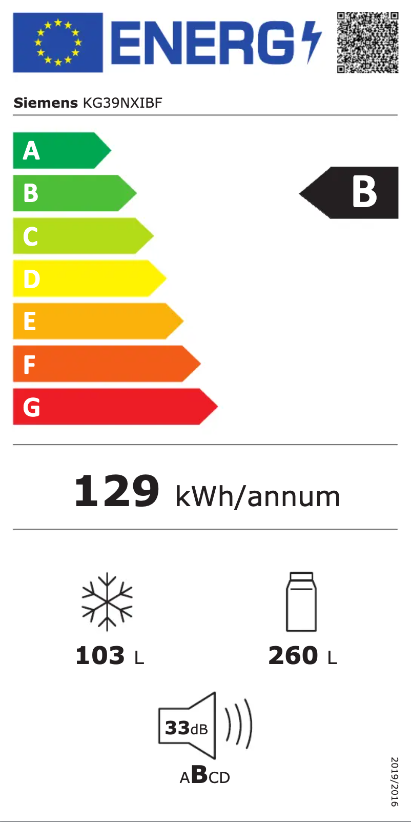 Page n°1 - Label énergétique Siemens KG39NXIBF