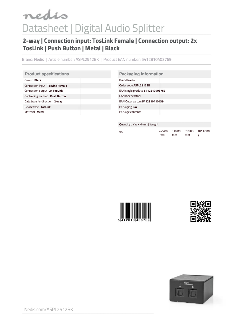 Page n°1 - Manuel utilisateur Nedis ASPL2512BK