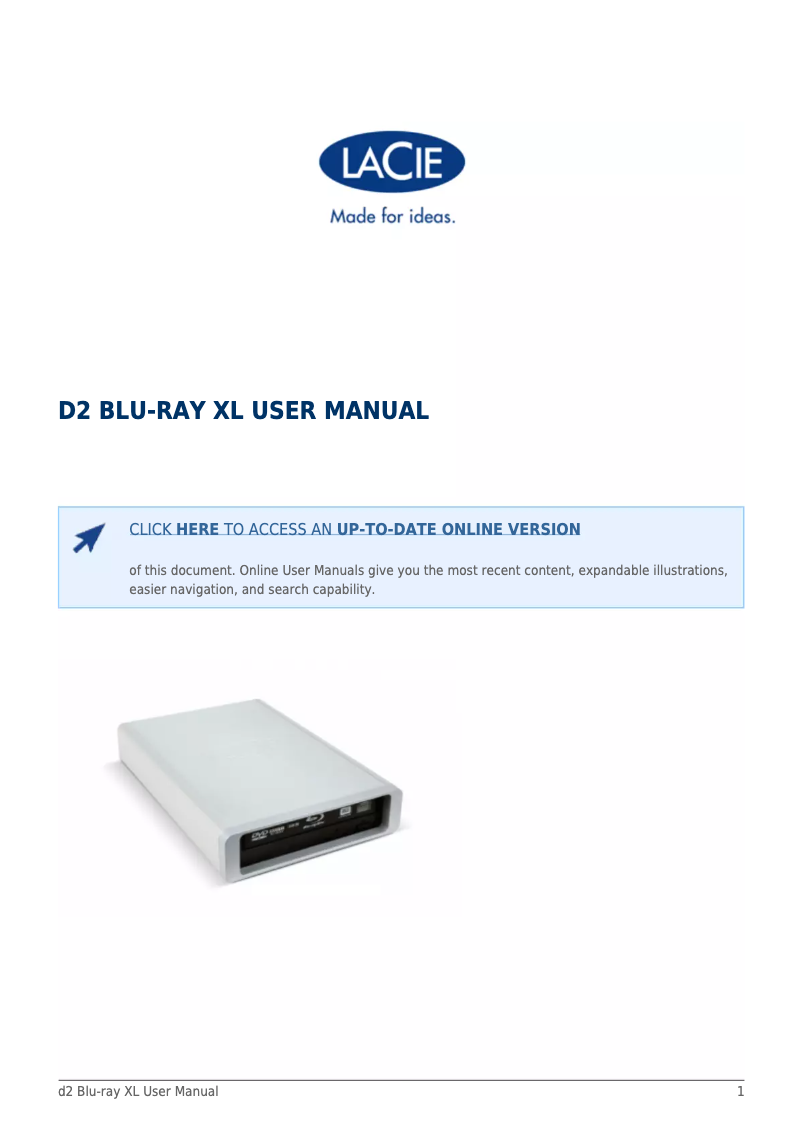 Page n°1 - Manuel utilisateur LaCie d2 Blu-Ray XL