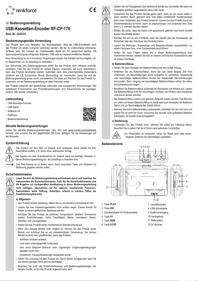 Page n°1 - Manuel utilisateur Renkforce RF-CP-170