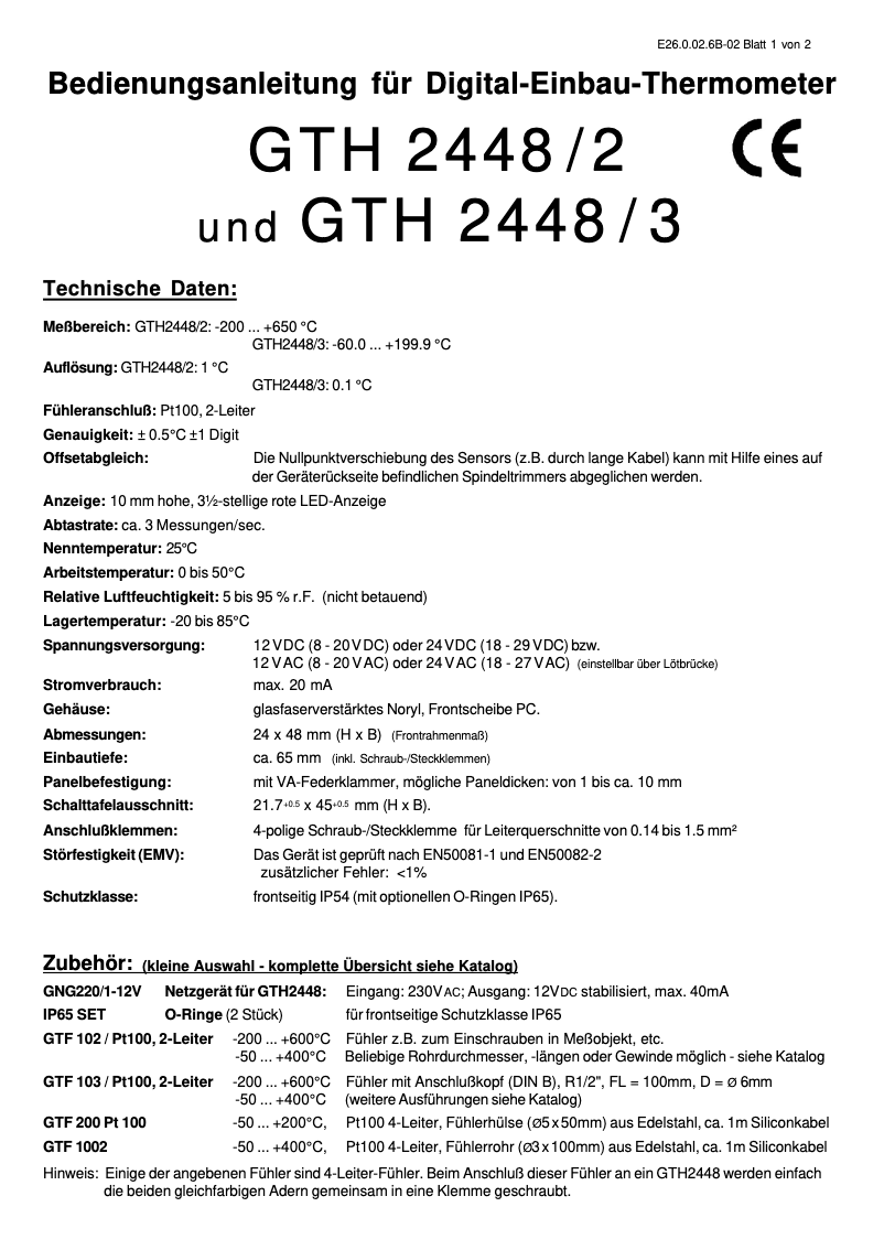 Page 1 de la notice Manuel utilisateur Greisinger GTH2448/3