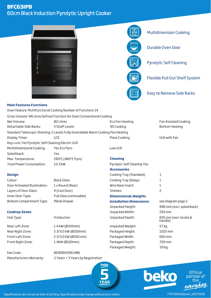 Page 1 de la notice Fiche technique Beko BFC63IPB