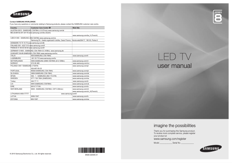 Page 1 de la notice Manuel utilisateur Samsung UE65C8790XS