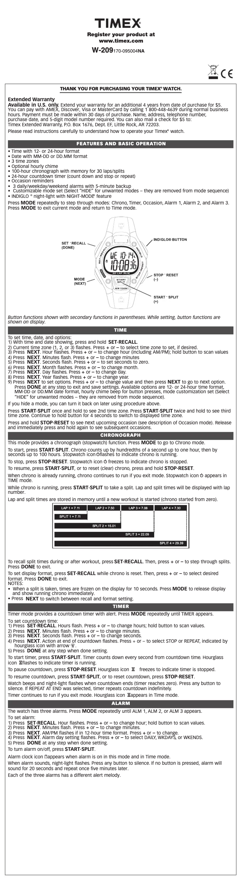 Page 1 de la notice Manuel utilisateur Timex T5K757