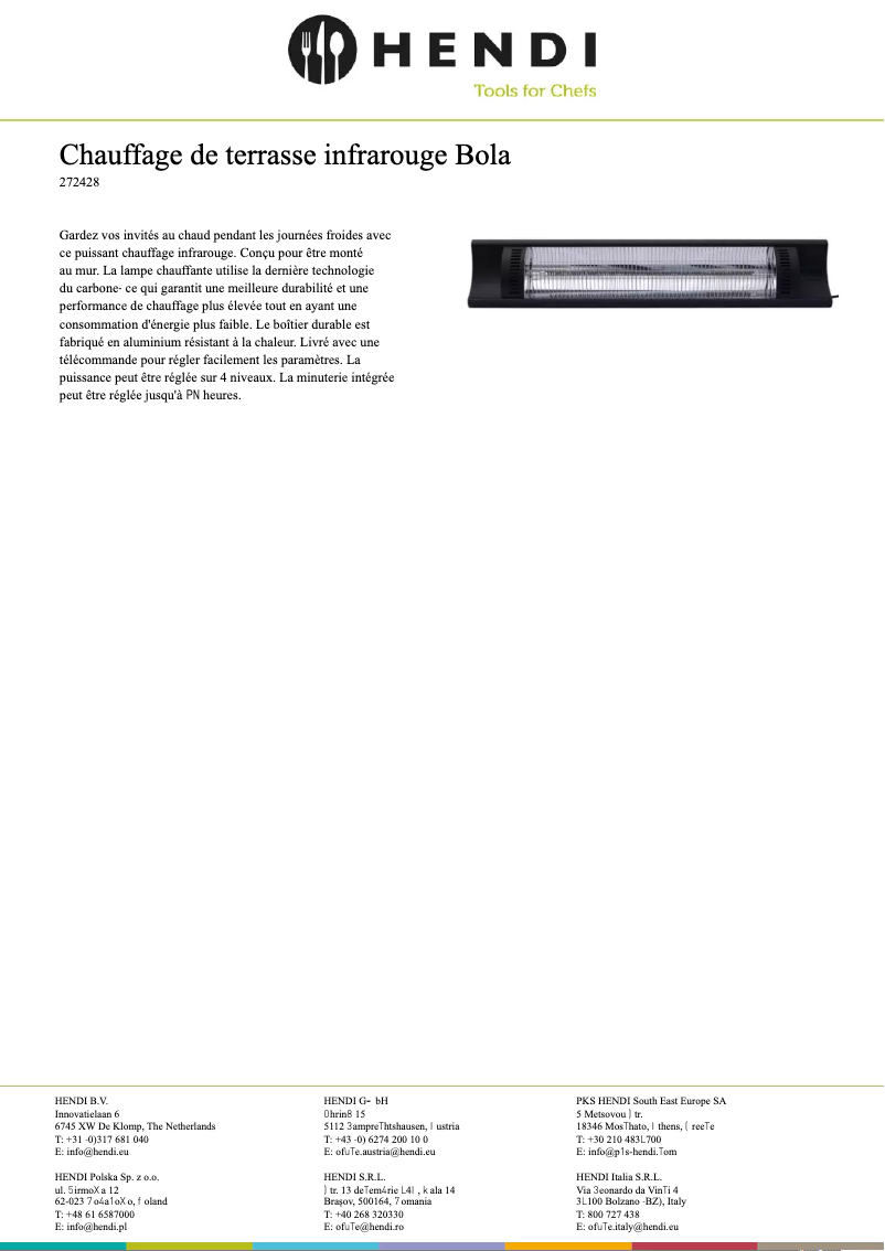 Page n°1 - Fiche technique Hendi 272428