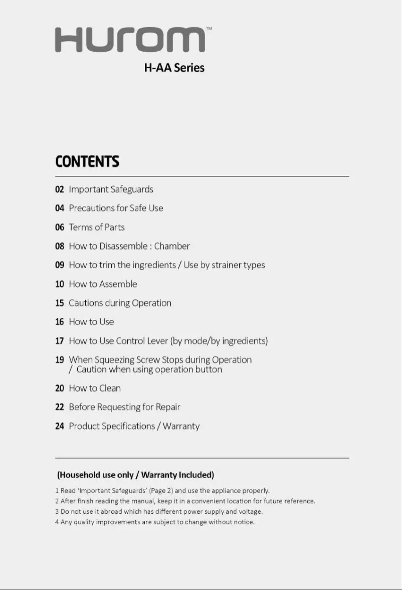 Página 1 del manual Manual de usuario Hurom H-AA