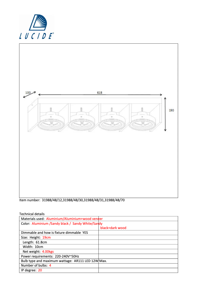 Page n°1 - Manuel utilisateur Lucide Zett 31988/48/70