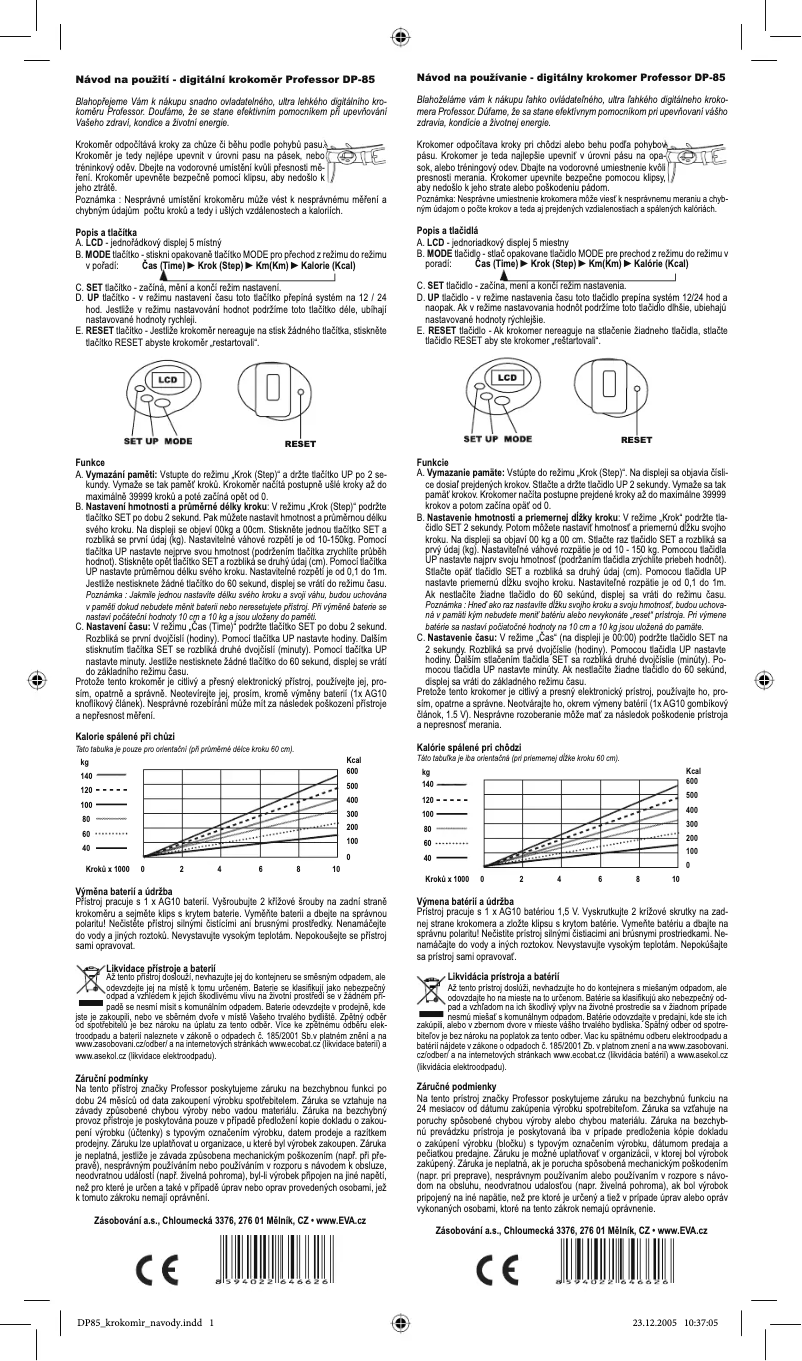 Page n°1 - Manuel utilisateur Professor DP-85
