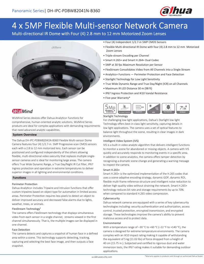 Page 1 de la notice Fiche technique Dahua Technology DH-IPC-PDBW82041N-B360