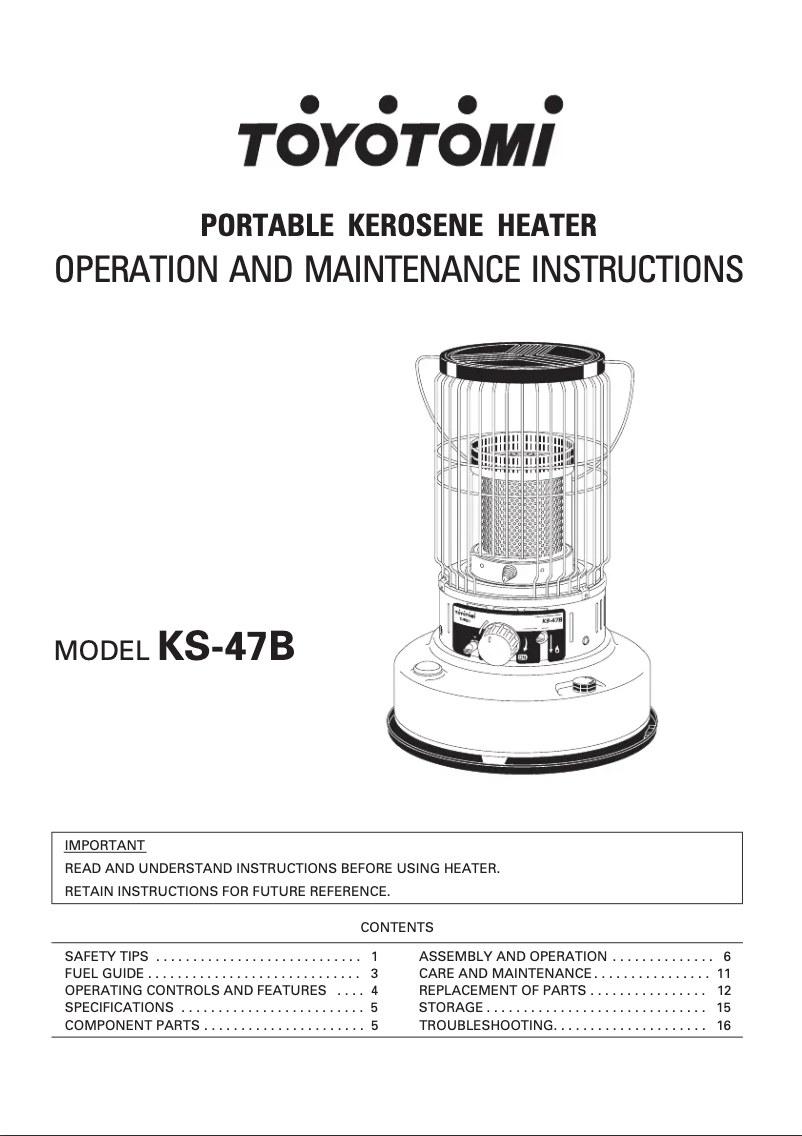 Page 1 de la notice Manuel utilisateur Toyotomi KS-47B