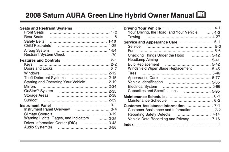 Page n°1 - Manuel utilisateur Saturn Aura Green Line Hybrid (2008)
