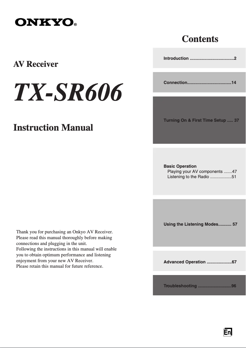Image de la première page du manuel de l'appareil TX-SR606