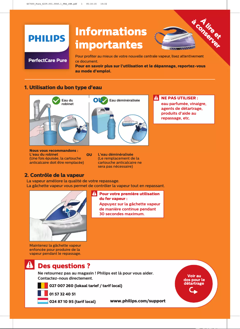 Image de la première page du manuel de l'appareil PerfectCare Pure GC7635