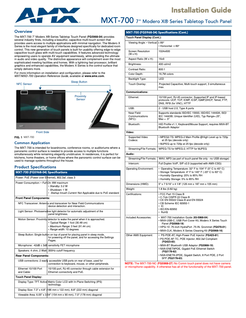 Page 1 de la notice Mode d'emploi AMX MXT-700