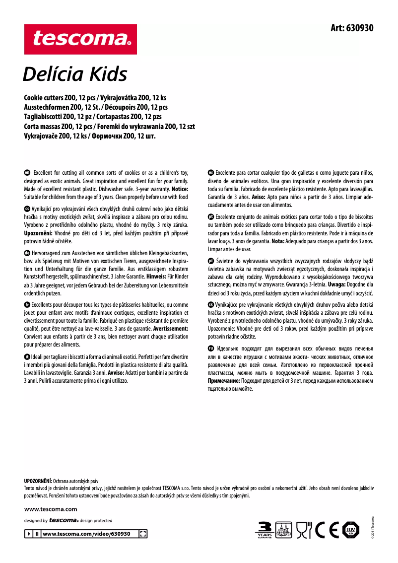 Page 1 de la notice Manuel utilisateur Tescoma 630930