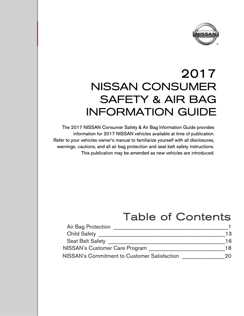 Page 1 de la notice Instructions de sécurité Nissan NV Passenger (2017)