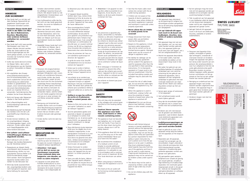 Page n°1 - Manuel utilisateur Solis Swiss Luxury 3300