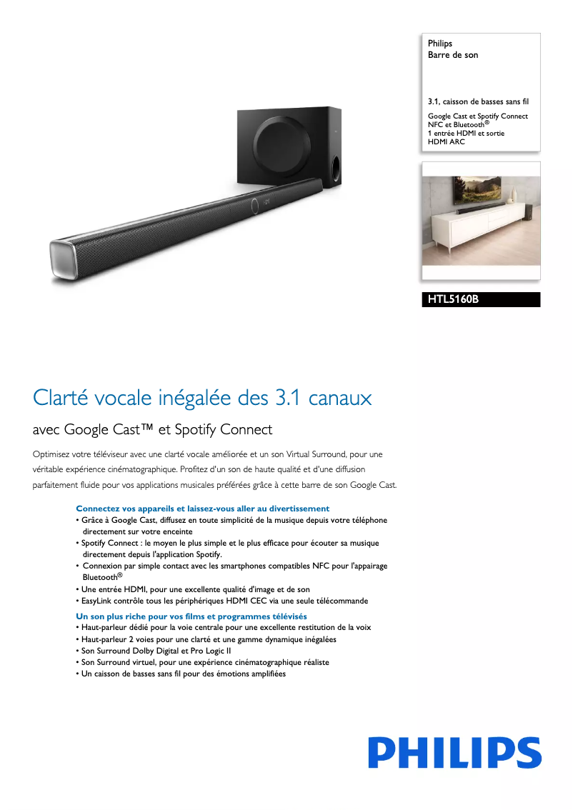 Page n°1 - Fiche technique Philips HTL5160B