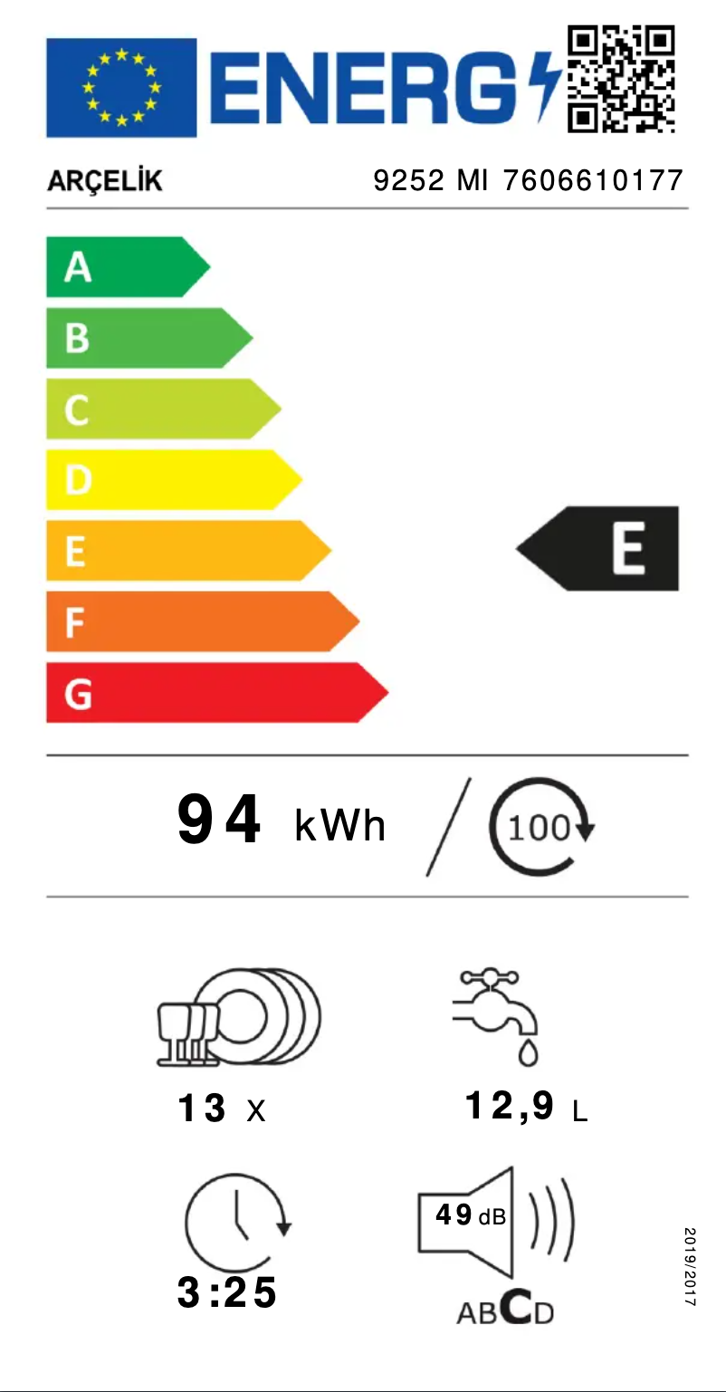 Page n°1 - Label énergétique Arçelik 9252 MI