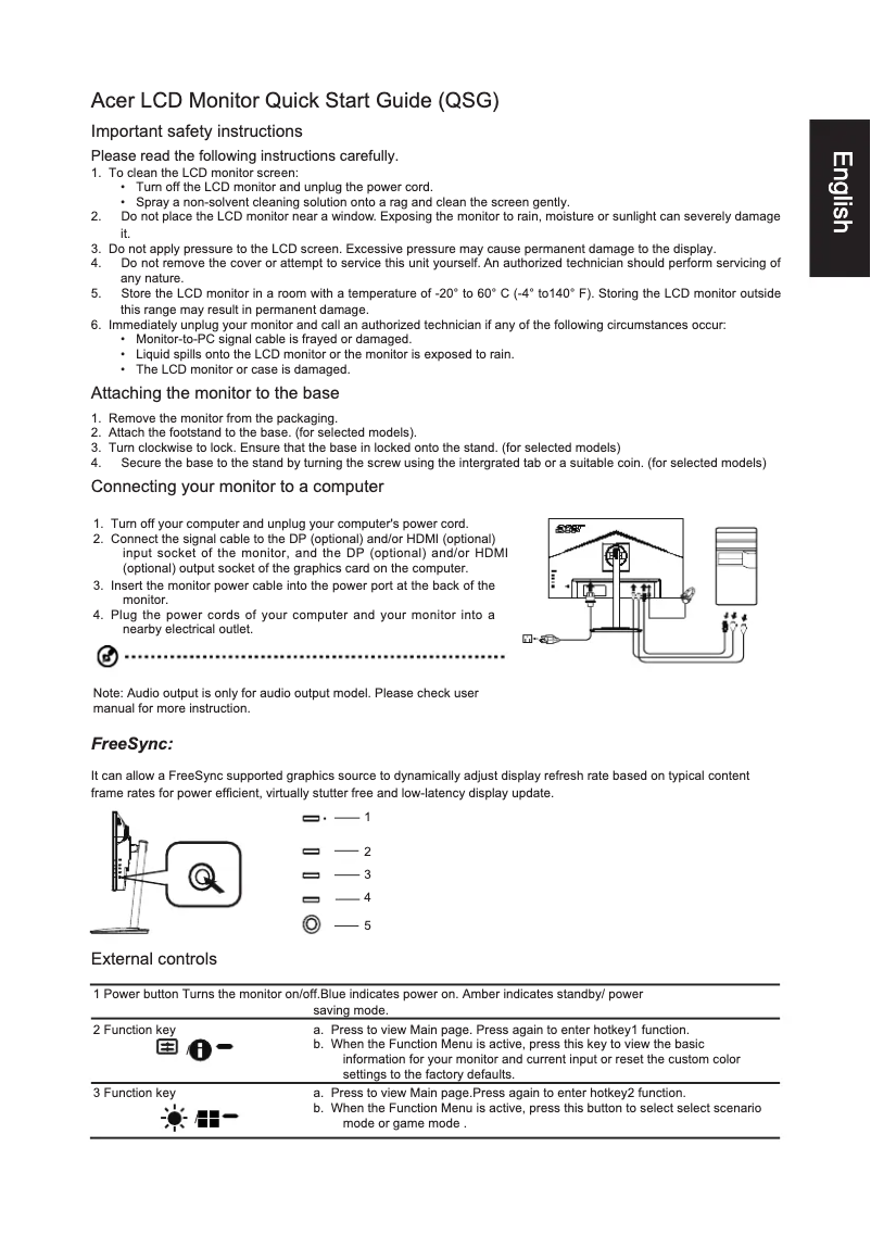 Page n°1 - Guide de démarrage rapide Acer XV270U
