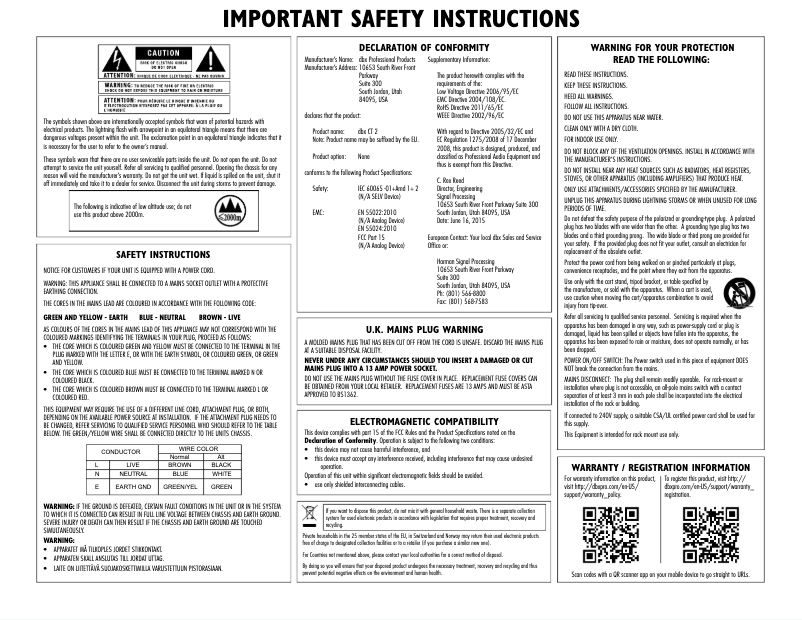 Page 1 de la notice Instructions de sécurité DBX CT2