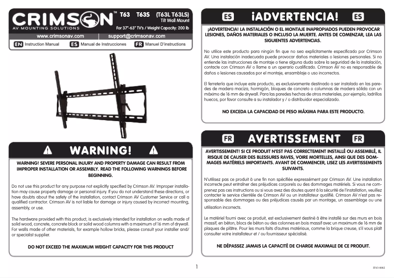 Page 1 de la notice Manuel utilisateur Crimson TE63LL