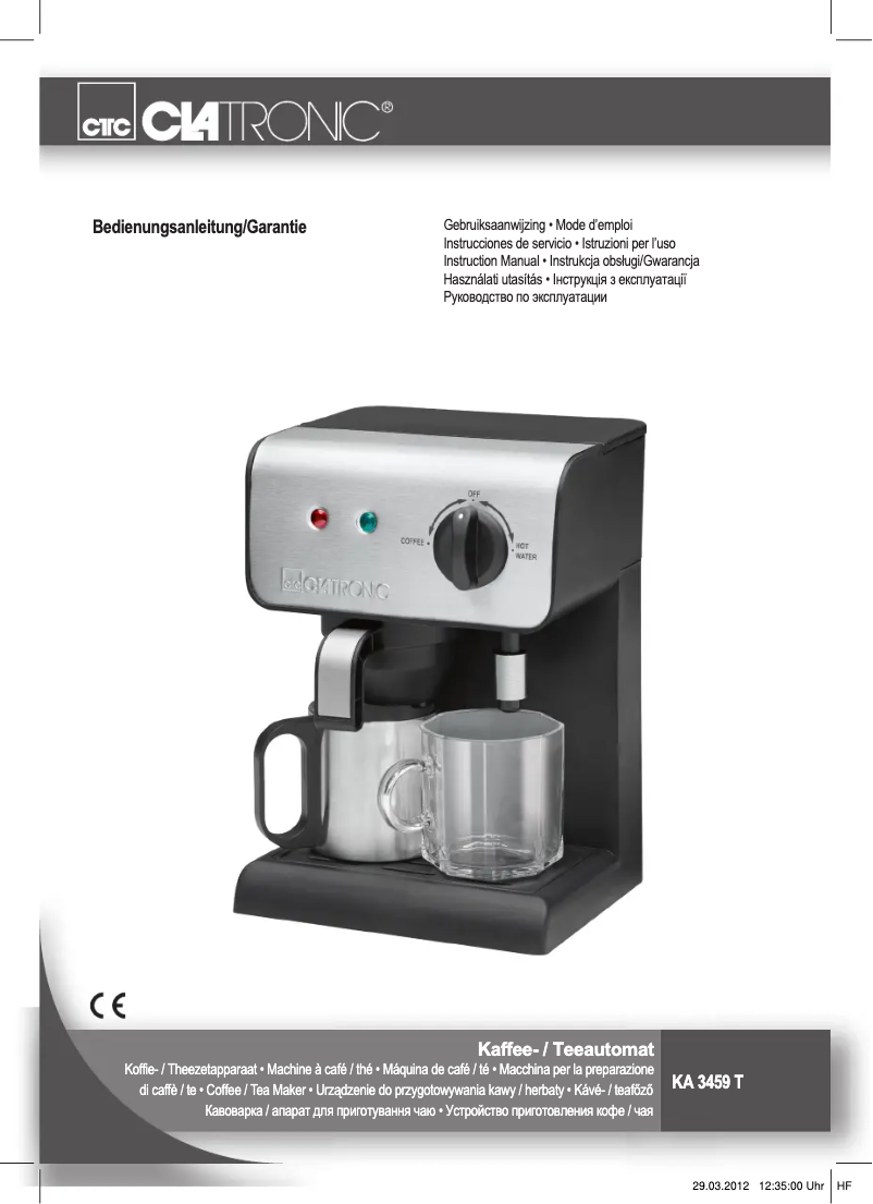 Page 1 de la notice Manuel utilisateur Clatronic KA 3459