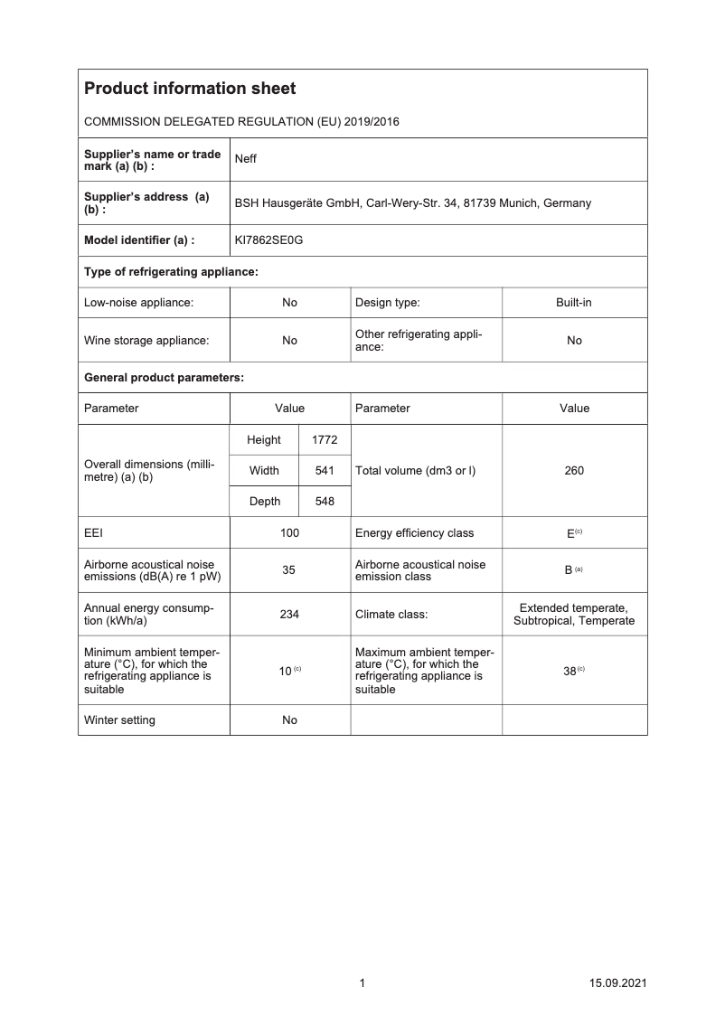 Page n°1 - Fiche technique Neff KI7862SE0G