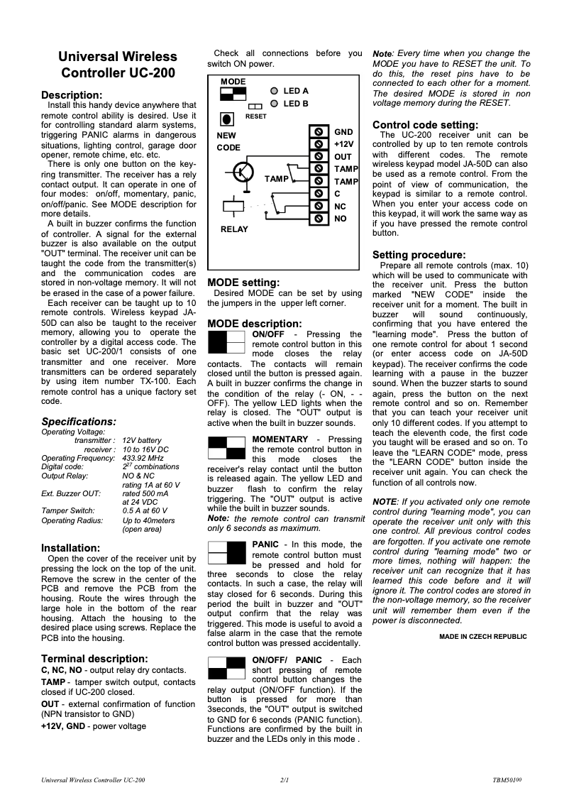 Page 1 de la notice Manuel utilisateur Joblotron UC-200