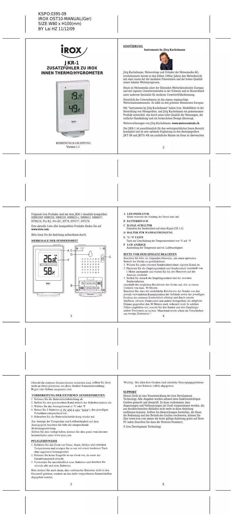 Page n°1 - Manuel utilisateur Irox JKR-1