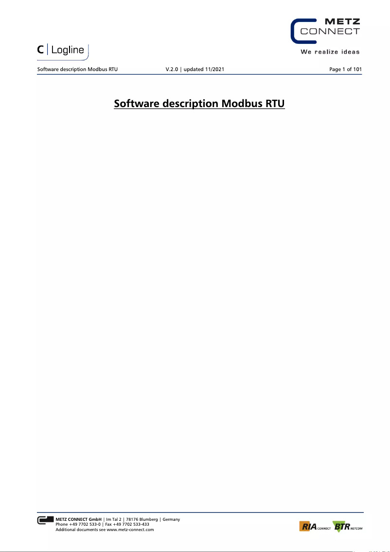 Image de la première page du manuel de l'appareil MR-TP Modbus RTU