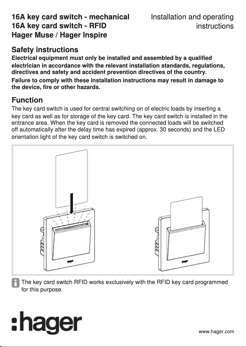 Page 1 de la notice Manuel utilisateur Hager WGCXHKTRFIDKB