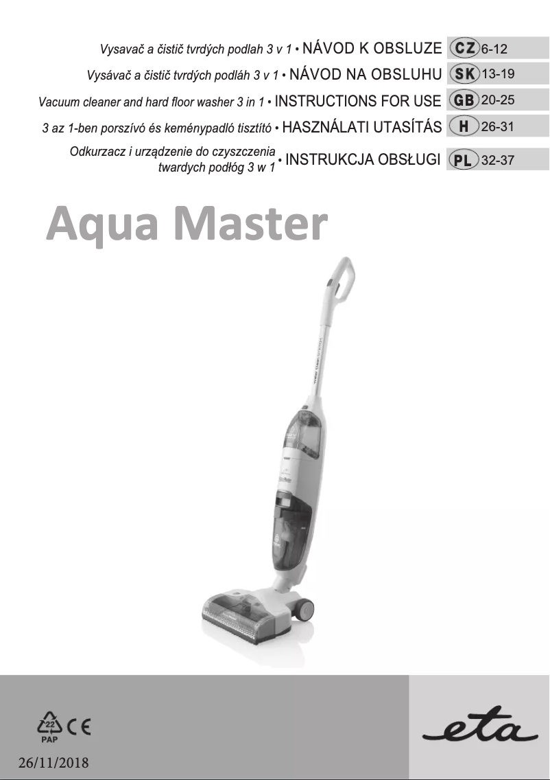 Page 1 of the manual User Manual Eta AquaMaster 1230 90000