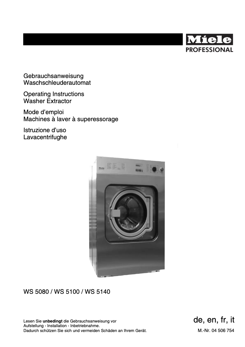 Page n°1 - Manuel utilisateur Miele WS 5100