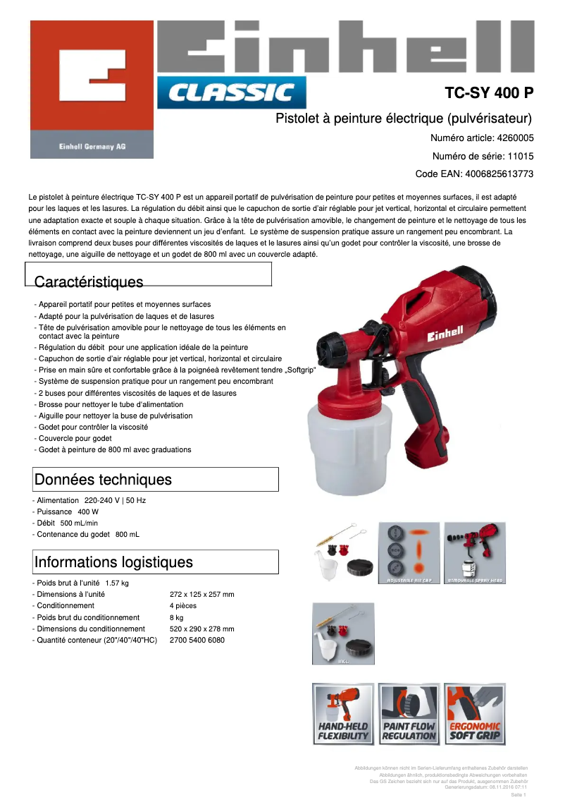 Page n°1 - Fiche technique Einhell TC-SY 400 P