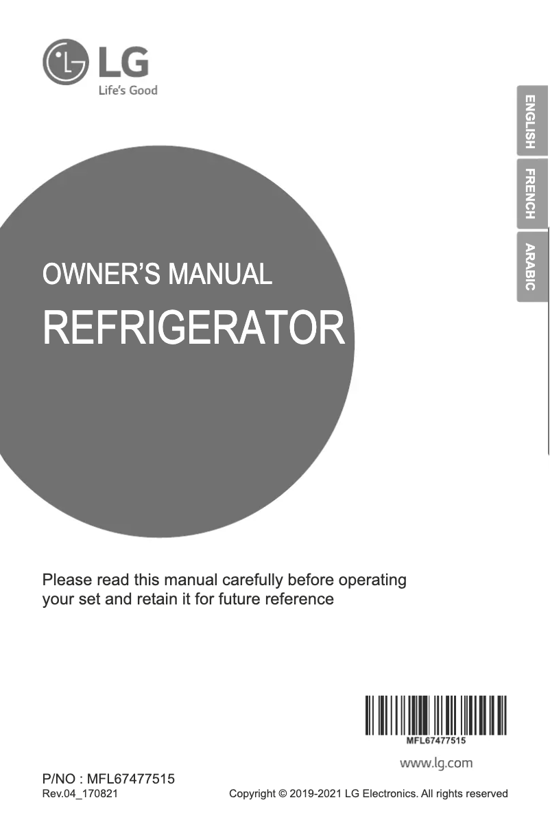 Page 1 de la notice Manuel utilisateur LG GR-H572HLHU