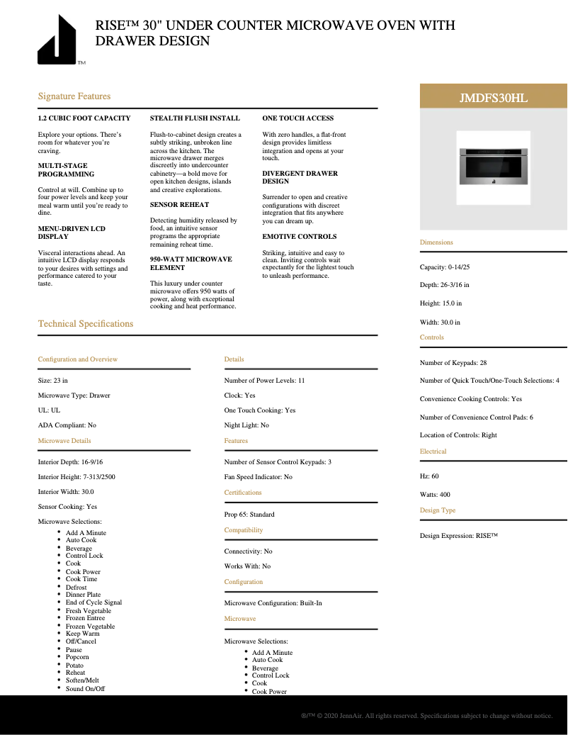 Page n°1 - Fiche technique KitchenAid JMDFS30HL