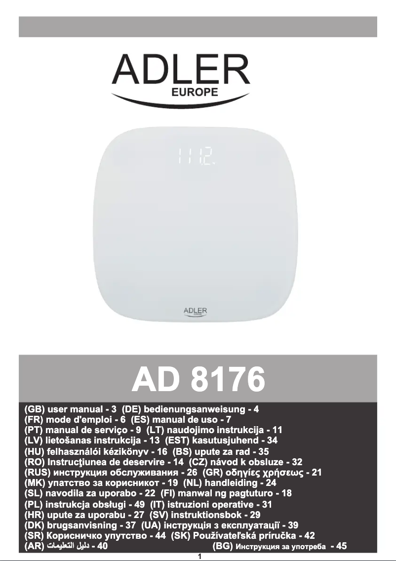 Page 1 de la notice Manuel utilisateur Adler AD 8176